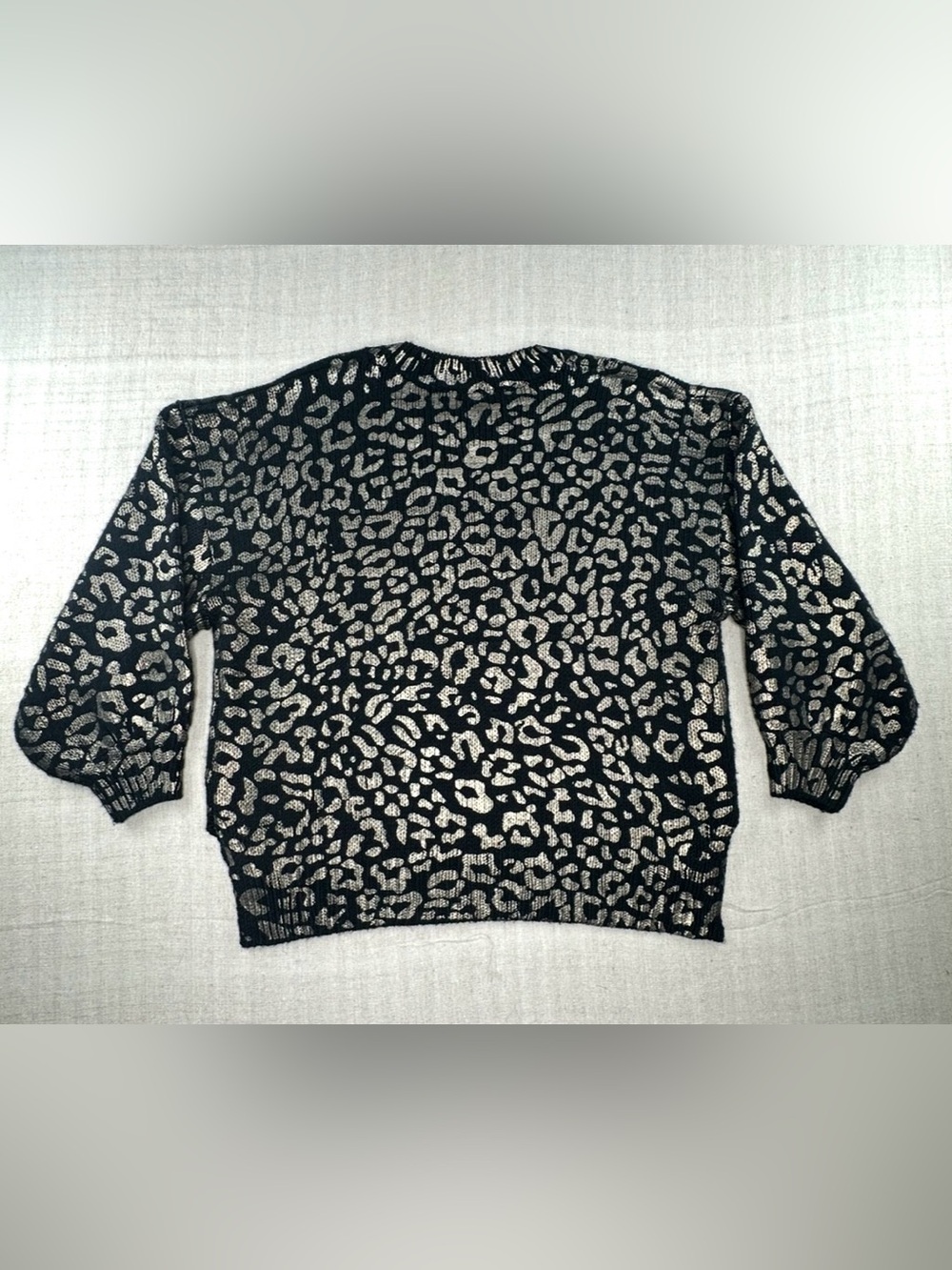 ANDTHEWHY Black Metallic Gold Leopard Print Balloon Sleeve Sweater Medium/ Large - Picture 2 of 10